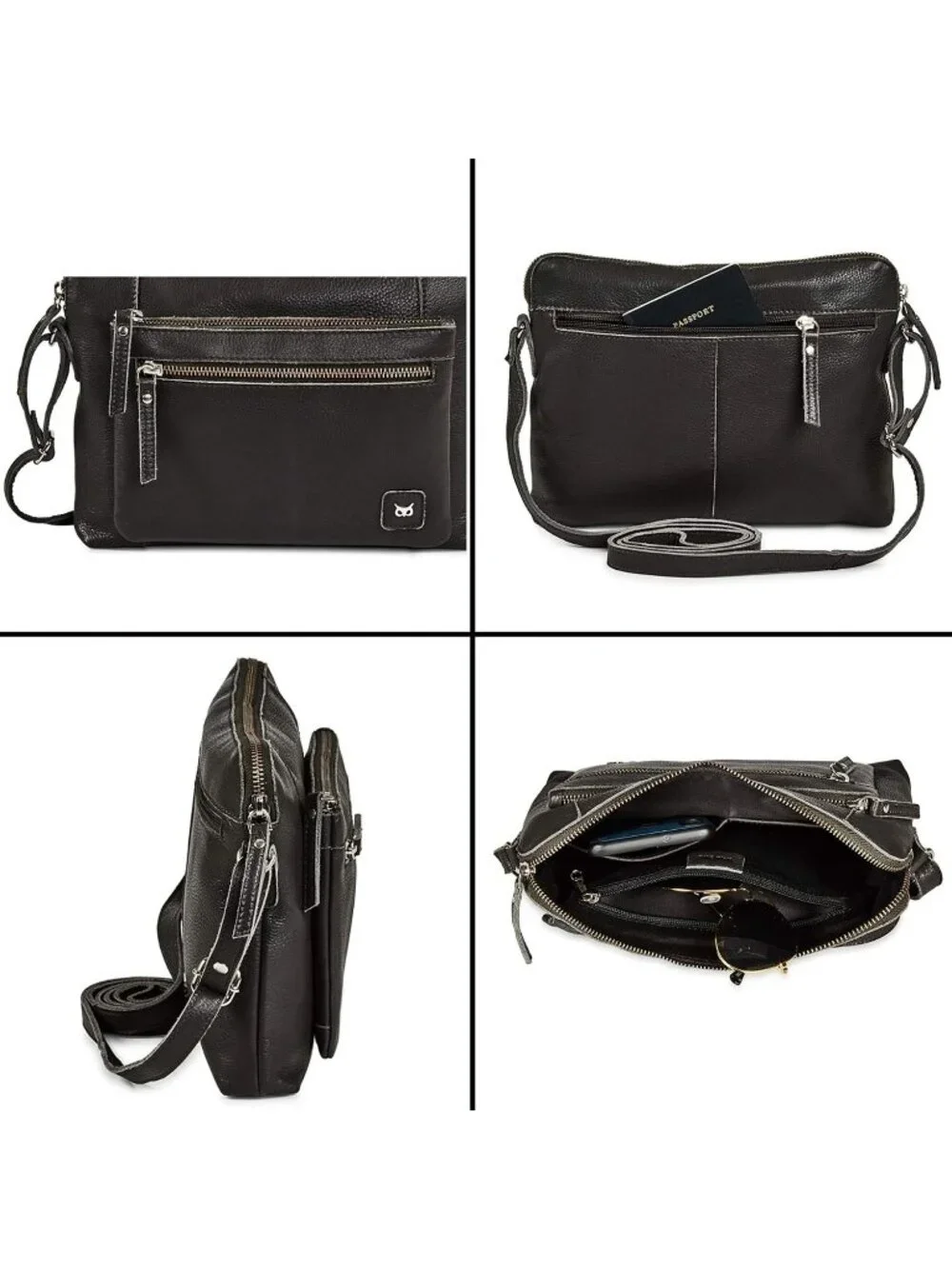 Women's Dark Grey Leather Sling Purse with Adjustable Straps Crossbody bags